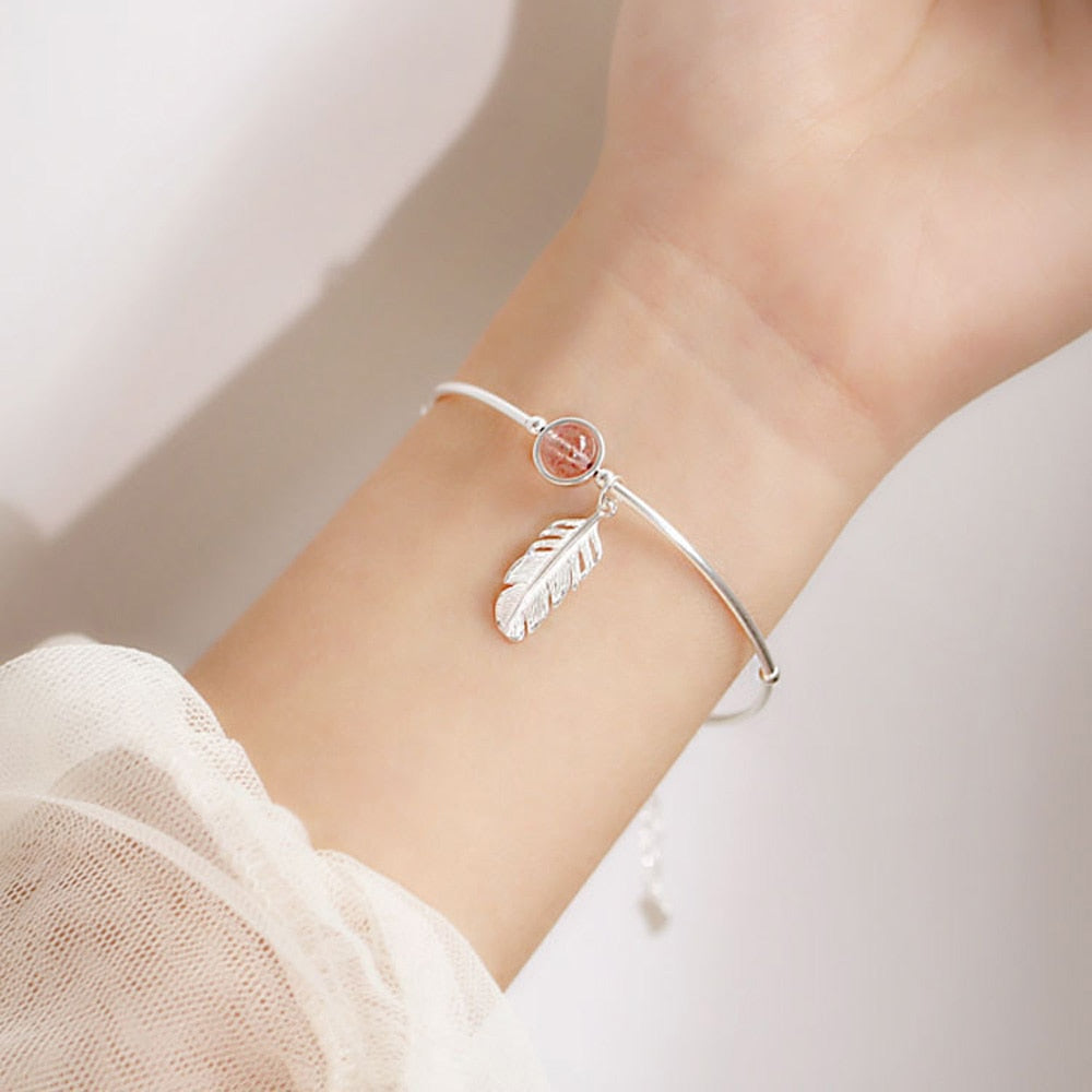 Feather Strawberry Crystal Bracelet