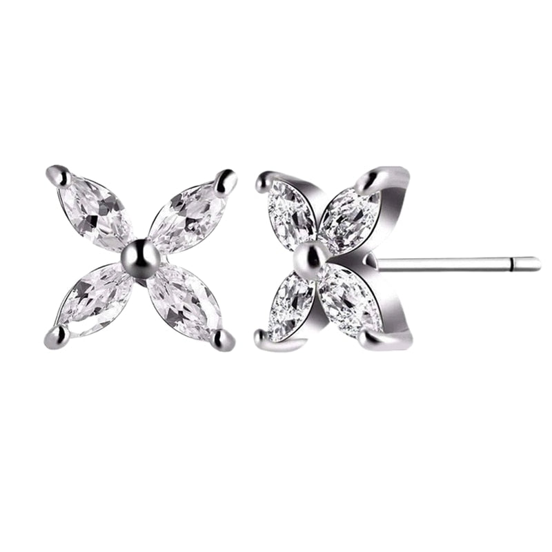 Geometric Four-leaf Clover Crystal Earrings